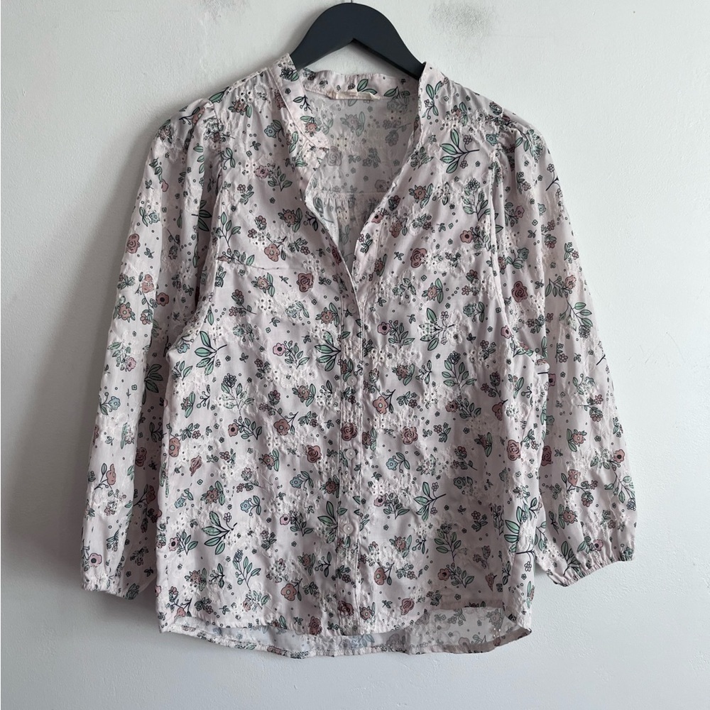 Anthropologie Solitaire Ballon Sleeves Embroidery Floral Cottagecore Blouse